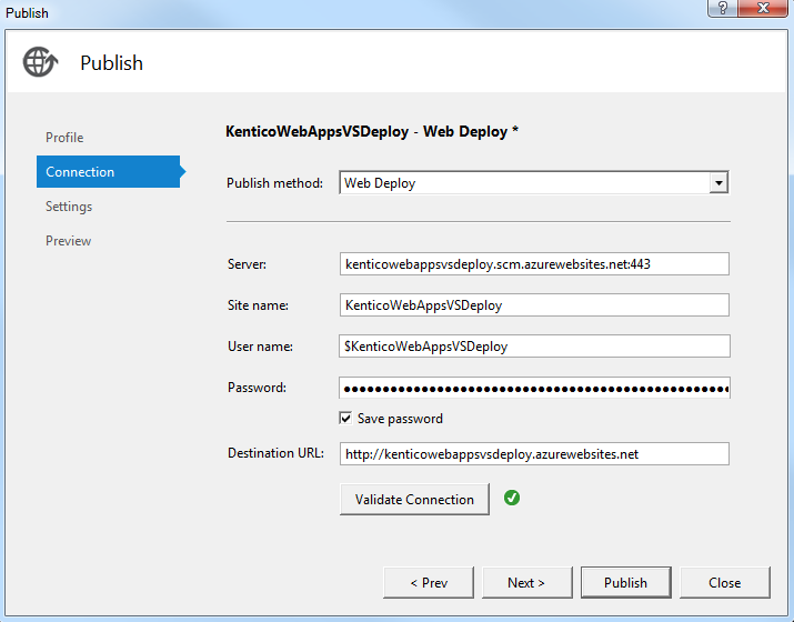 Deploying a Kentico project from Visual Studio using Web Deploy