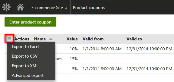 Exporting the coupon codes