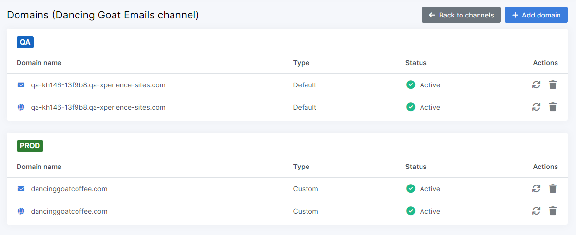 Email channel domains in Xperience Portal