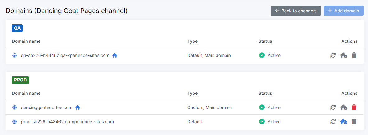 Website channel domains in Xperience Portal